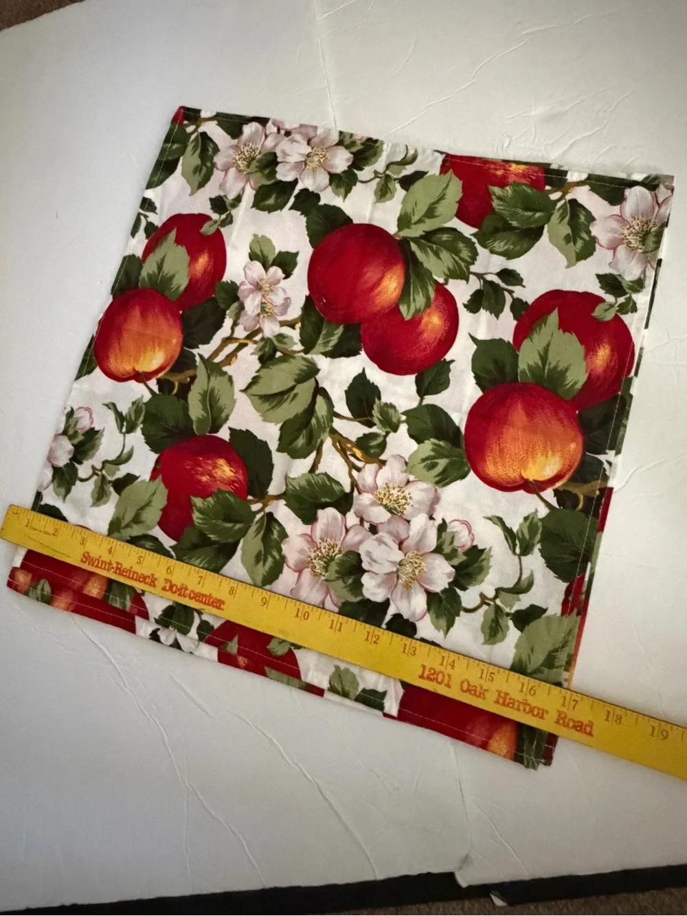Fruit Print Napkin or Fabric Square - Red Peach/ Apple Floral set of 5